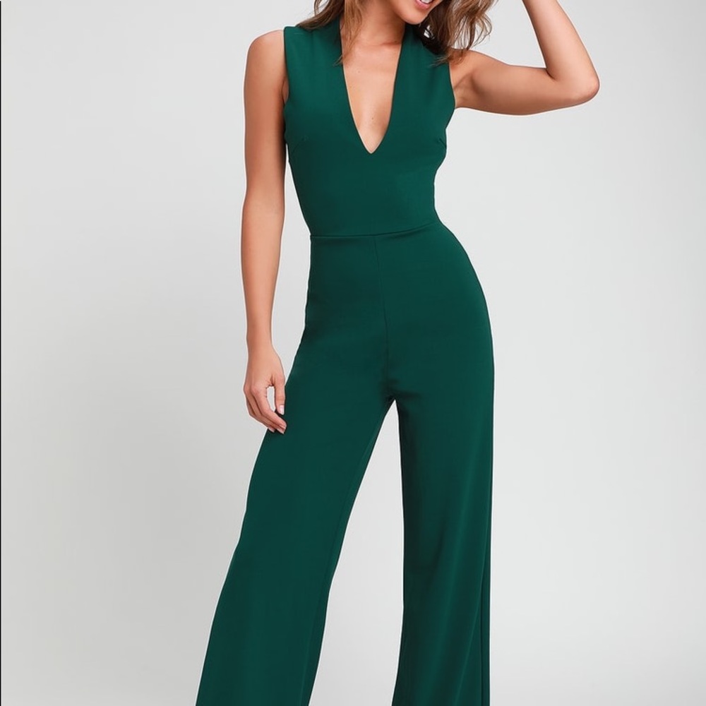 Lulu’s Thinking Out Loud Hunter Green Backless Jumpsuit